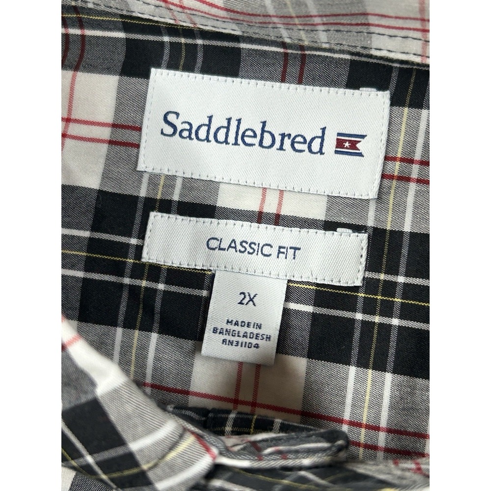 Saddlebred Plaid Button Down Shirt Mens 2XL Black Red Plaid Classic